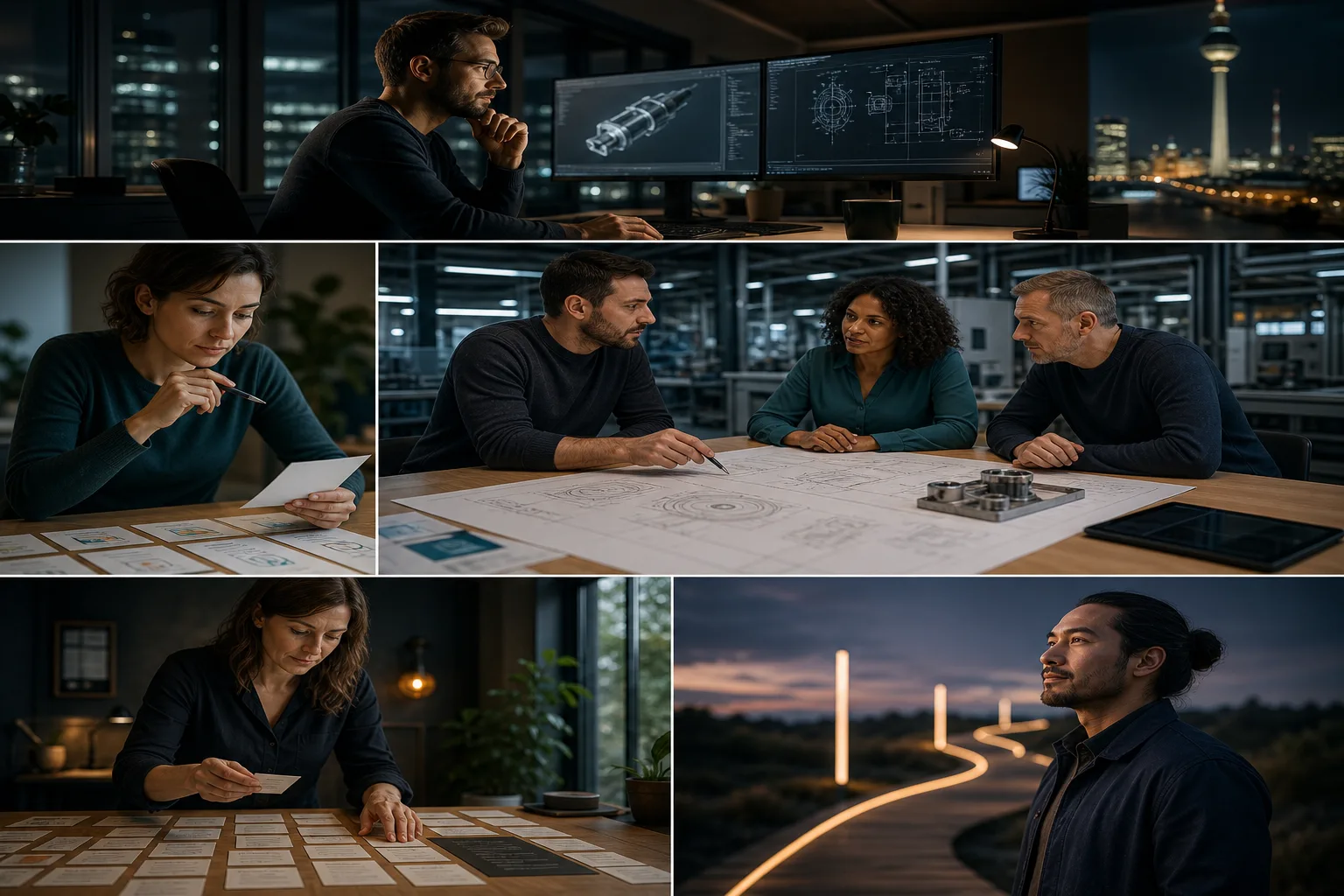 Technology professional considering career paths in a modern German city workspace